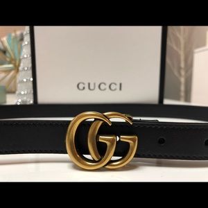 Gucci Belt GG Gold Buckle Black Sz 75